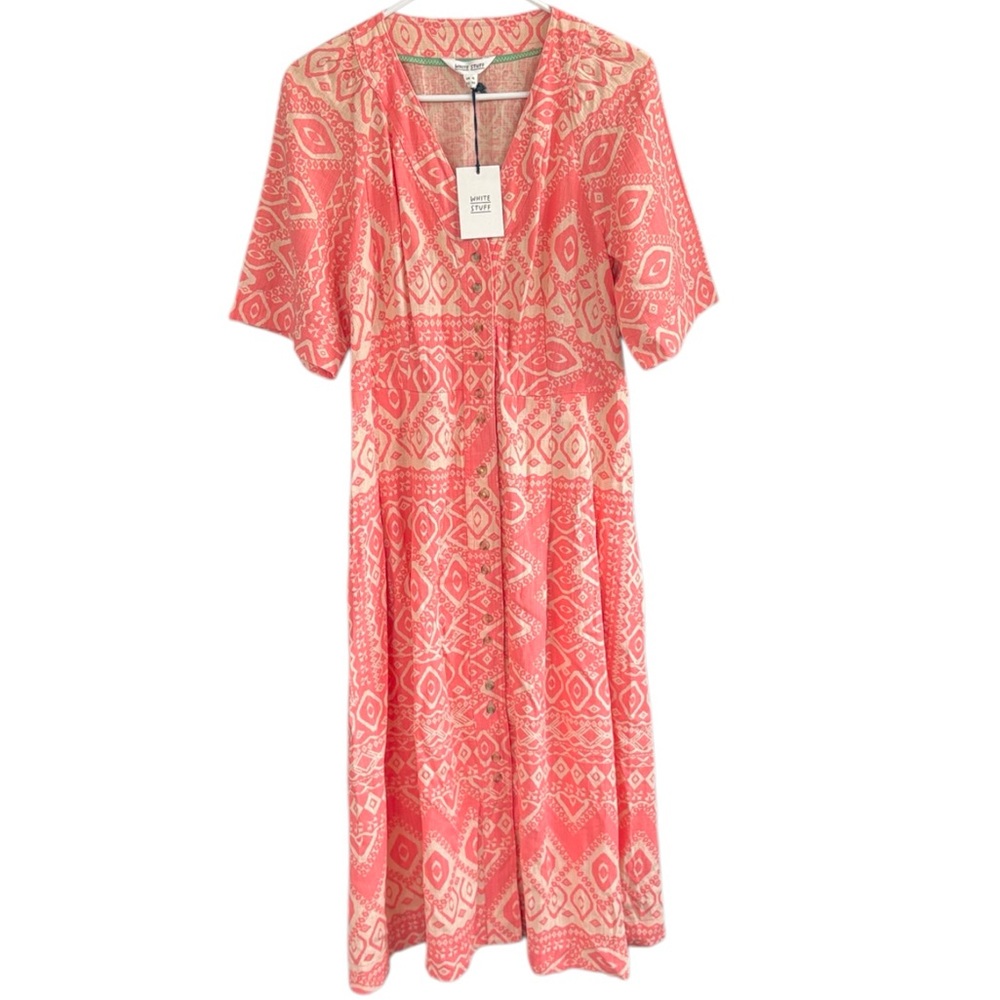 NWT WHITE STUFF Izzie Linen Blend Button Front Dress Size 8